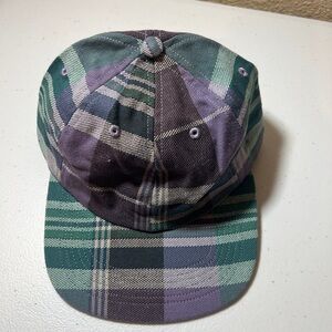 OnlyNY Green Purple Plaid 6-Panel Camp Cap Hat Clip Buckle Adjustable USA Unisex